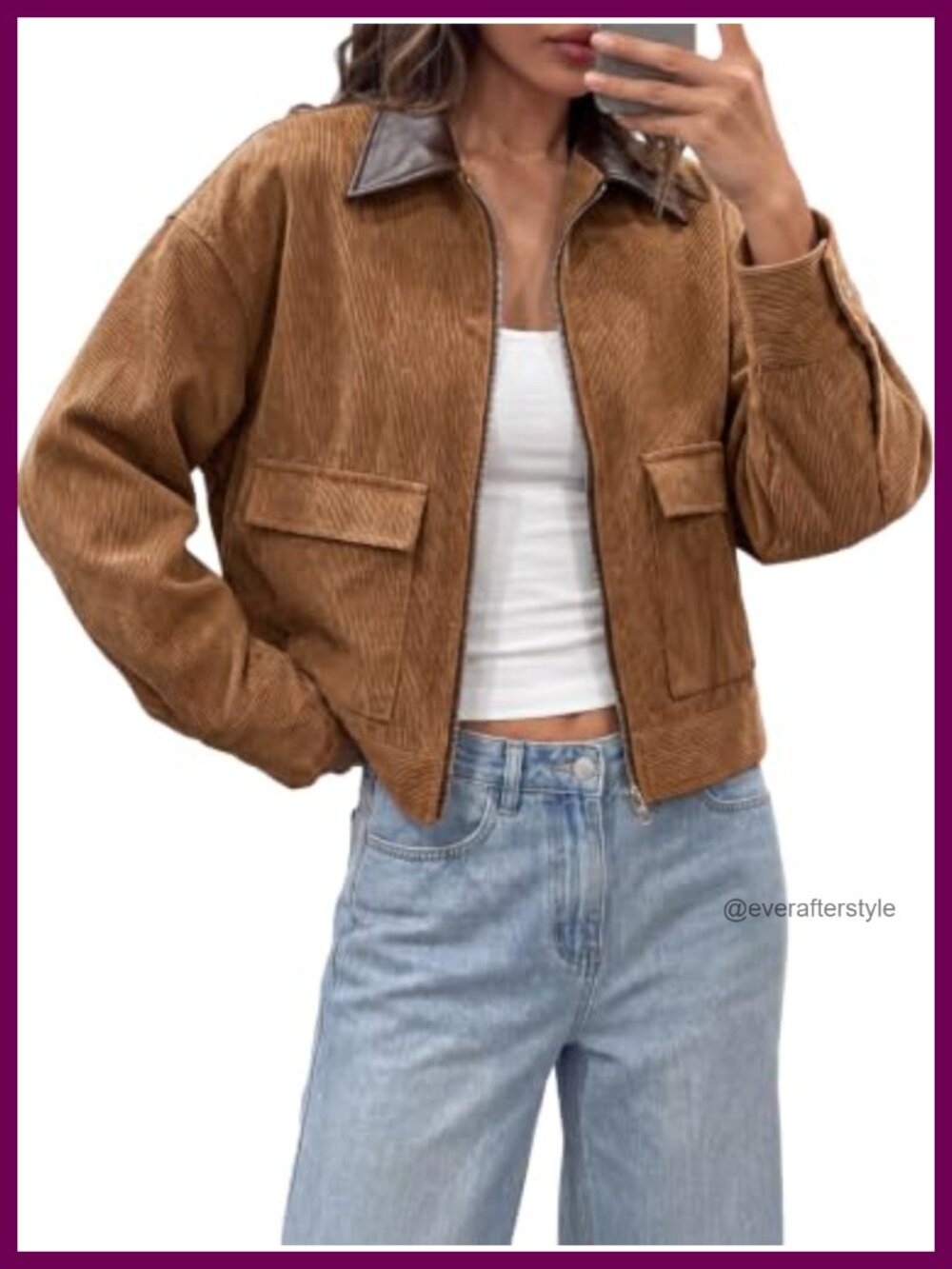Womens Cropped Corduroy Oversized Zip Up Barn Bomber Jacket